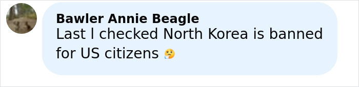 Comment by Bawler Annie Beagle expressing concern about North Korea being banned for US citizens, related to craziest experience.