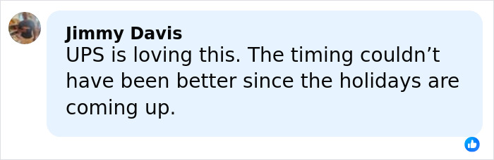 Comment from Jimmy Davis about UPS driver timing around holidays, highlighting emotional reason Glenn Powell flew UPS driver to SNL.