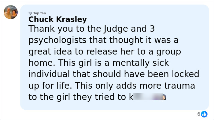 Comment from Chuck Krasley criticizing the release decision of a mentally ill Slender Man attacker after nationwide manhunt. Comment from Chuck Krasley criticizing the release decision of a mentally ill Slender Man attacker after nationwide manhunt.