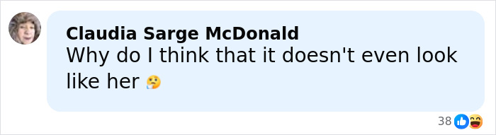 Commenter questioning if the woman in the image looks like Britney Spears, expressing doubt with a thinking emoji.