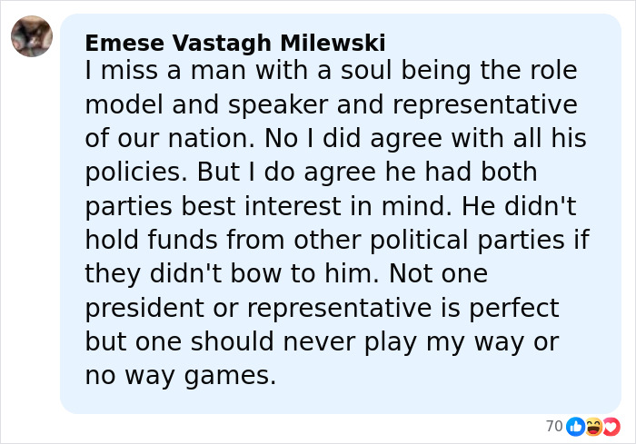 Comment expressing admiration for a president as a role model and speaker representing the nation&rsquo;s best interests.