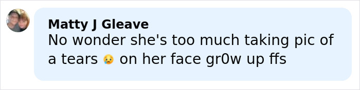 Comment from a social media user expressing frustration with someone taking a picture while crying, relating to JoJo Siwa's fans reaction.