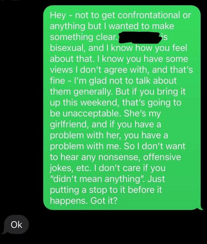 Text message conversation showing someone setting firm boundaries about offensive jokes, illustrating messy times people turned to the internet.