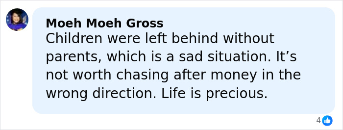 Comment on a social media post expressing sorrow about children left behind by a crypto scammer involved in a $500M scheme.