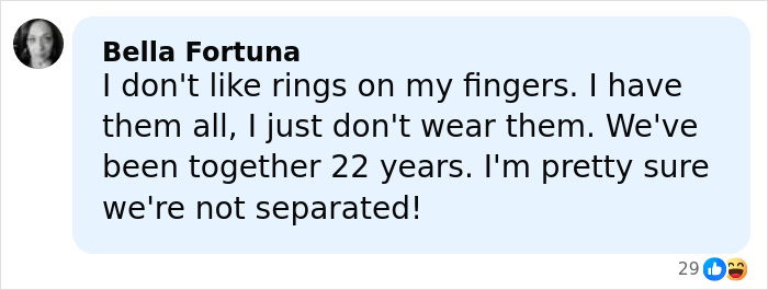 Comment from Usha Vance denying separation, discussing not wearing rings despite 22 years together amid split rumors for JD Kirk. Comment from Usha Vance denying separation, discussing not wearing rings despite 22 years together amid split rumors for JD Kirk.