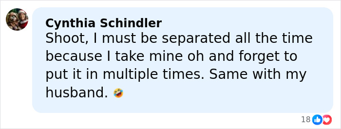 Comment by Cynthia Schindler about forgetting to wear her ring, related to JD Kirk Usha Vance marriage rumors online. Comment by Cynthia Schindler about forgetting to wear her ring, related to JD Kirk Usha Vance marriage rumors online.