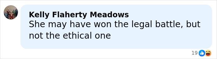 Comment on social media saying she won the legal battle but not the ethical one amid Katy Perry lawsuit support. Comment on social media saying she won the legal battle but not the ethical one amid Katy Perry lawsuit support.