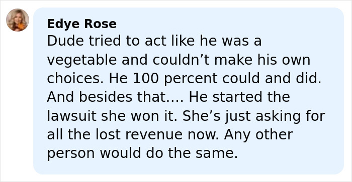 User comment defending Katy Perry's lawsuit against an 85-year-old gravely ill veteran, discussing lost revenue and legal action. User comment defending Katy Perry's lawsuit against an 85-year-old gravely ill veteran, discussing lost revenue and legal action.