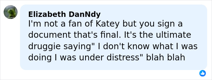 Social media comment defending Katy Perry amid controversy over lawsuit against gravely ill veteran. Social media comment defending Katy Perry amid controversy over lawsuit against gravely ill veteran.