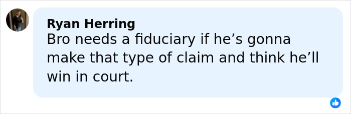 Comment from Ryan Herring discussing legal claims in court amid support for Katy Perry suing an ill elderly veteran. Comment from Ryan Herring discussing legal claims in court amid support for Katy Perry suing an ill elderly veteran.