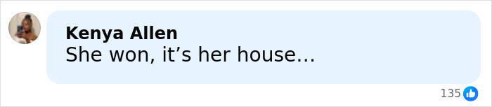 Screenshot of a Facebook comment by Kenya Allen saying She won, it’s her house, supporting Katy Perry in a legal dispute. Screenshot of a Facebook comment by Kenya Allen saying She won, it’s her house, supporting Katy Perry in a legal dispute.