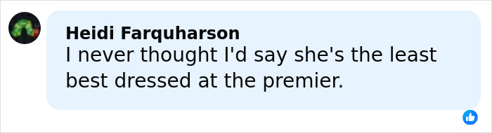 Comment on social media post criticizing a lingerie with a train outfit worn on the Stranger Things red carpet.