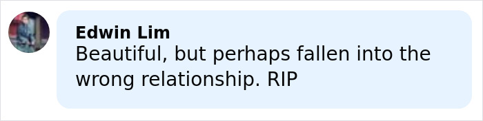 Comment by Edwin Lim on social media, expressing sadness over the provocative influencer’s body found in hotel bathtub. Comment by Edwin Lim on social media, expressing sadness over the provocative influencer’s body found in hotel bathtub.