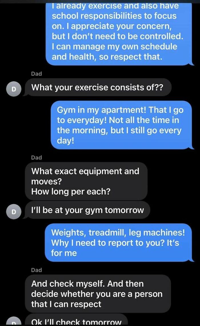 Text message exchange showing a messy conversation reflecting overreacting and seeking internet advice instead of therapy.