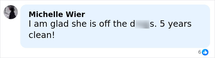 Comment expressing support for Paris Jackson being clean for 5 years after substance use affected her face.