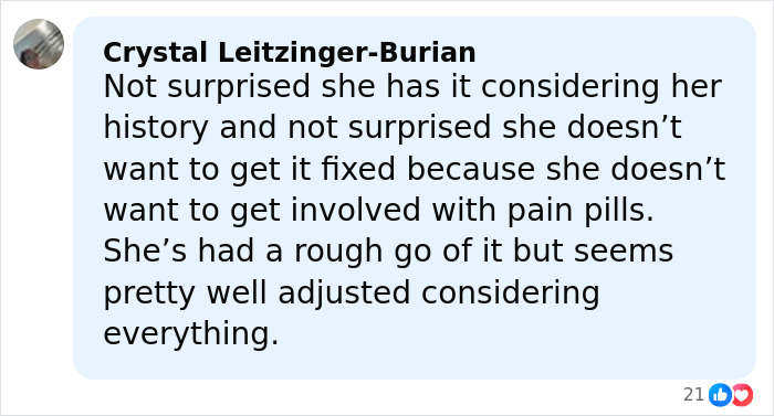Comment discussing Paris Jackson's substance use and its impact on her face and recovery journey.