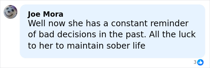 Comment by Joe Mora discussing substance use and its lasting impact as a reminder to maintain a sober life.