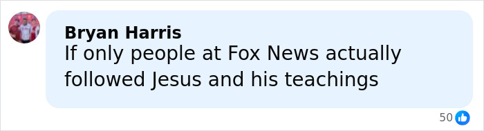 Facebook comment by Bryan Harris discussing Fox News and religious teachings, addressing backlash on a podcast. Facebook comment by Bryan Harris discussing Fox News and religious teachings, addressing backlash on a podcast.