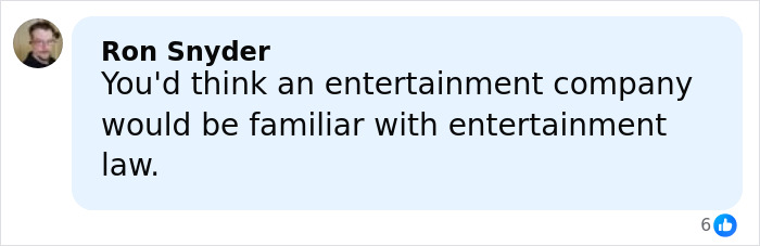 Man named Ron Snyder commenting online about entertainment law on a social media post related to a podcast backlash. Man named Ron Snyder commenting online about entertainment law on a social media post related to a podcast backlash.