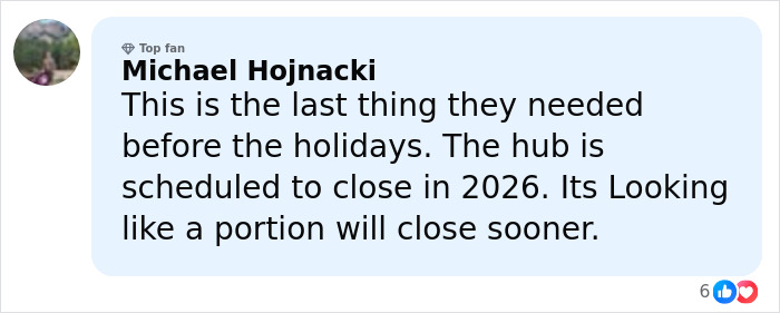 Comment by Michael Hojnacki expressing concern about the UPS hub closure scheduled for 2026 and possible earlier shutdown.