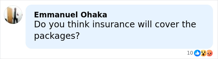 Comment asking if insurance will cover packages, related to harrowing UPS plane crash causing multiple casualties.