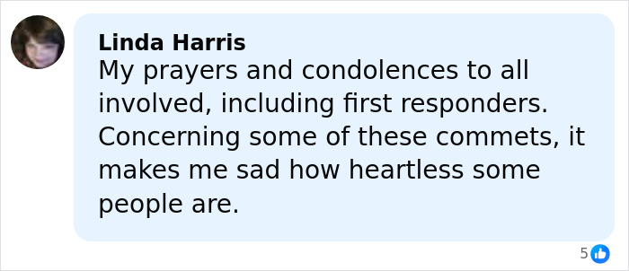 Comment by Linda Harris offering prayers and condolences to those affected by the terrifying UPS plane crash.