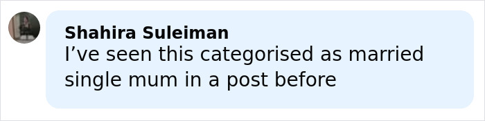 Comment by Shahira Suleiman discussing the categorization of married single mum in a previous post. Comment by Shahira Suleiman discussing the categorization of married single mum in a previous post.