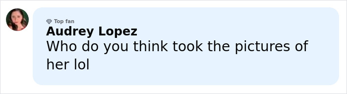 Comment from Audrey Lopez questioning who took Millie Bobby Brown's new photos after Jake Bongiovi was criticized. Comment from Audrey Lopez questioning who took Millie Bobby Brown's new photos after Jake Bongiovi was criticized.