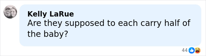 Screenshot of a social media comment discussing carrying half of a baby in relation to Millie Bobby Brown's new photos. Screenshot of a social media comment discussing carrying half of a baby in relation to Millie Bobby Brown's new photos.