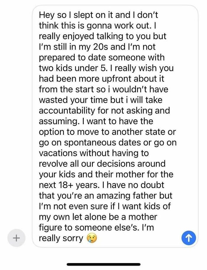 Text message expressing relationship doubts and emotional struggles, a common messy time shared online instead of therapy.