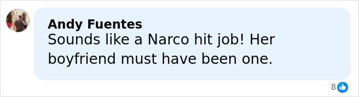 Comment by Andy Fuentes suggesting the singer DELAROSA was assassinated in a narco-style hit in LA. Comment by Andy Fuentes suggesting the singer DELAROSA was assassinated in a narco-style hit in LA.