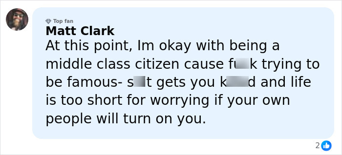 Comment by Matt Clark expressing frustration over fame and concerns about loyalty among people. Comment by Matt Clark expressing frustration over fame and concerns about loyalty among people.