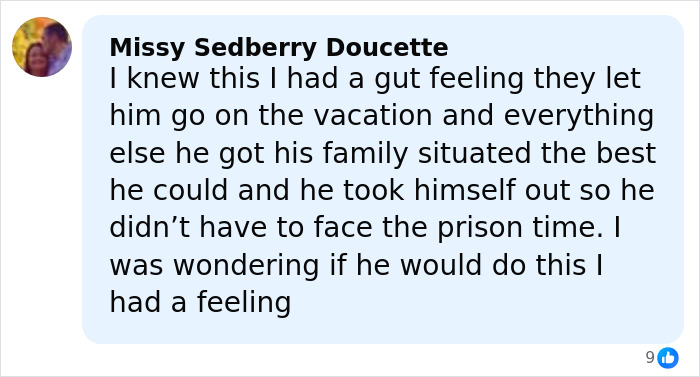 Comment from Missy Sedberry Doucette expressing a gut feeling about dad who fatally left 2YO daughter in car ahead of sentencing. Comment from Missy Sedberry Doucette expressing a gut feeling about dad who fatally left 2YO daughter in car ahead of sentencing.