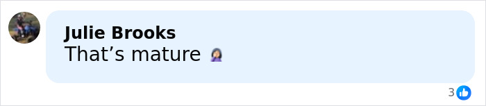Comment by Julie Brooks saying That&rsquo;s mature with woman facepalm emoji on social media post about Tom Cruise and Nicole Kidman split.