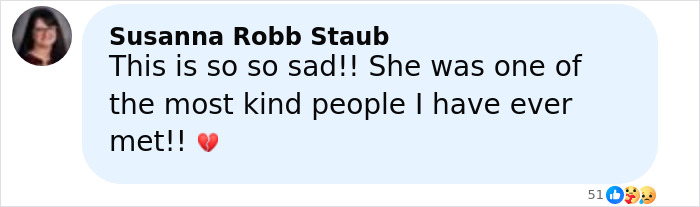 Comment expressing sadness about a former news anchor who took her own mother&rsquo;s life on Halloween.