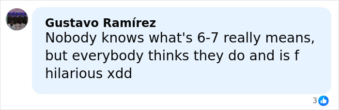 Comment by Gustavo Ram&iacute;rez discussing confusion and humor around the viral 6,7 meme related to Elizabeth Olsen.