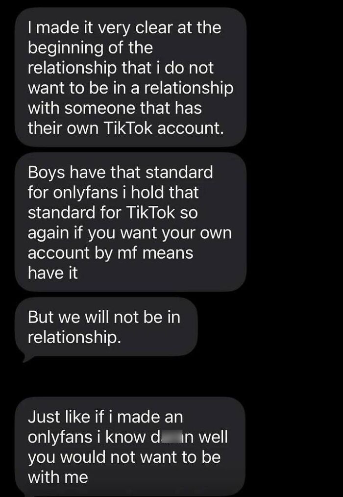 Text messages showing someone setting strict relationship boundaries, reflecting messy times and overreacting moments shared online.