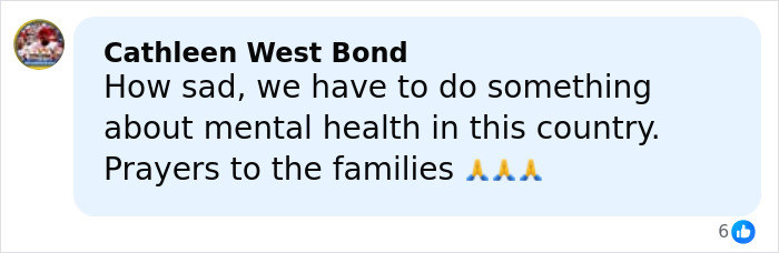Comment expressing sadness about mental health and offering prayers for families after newlywed couple found lifeless in car.