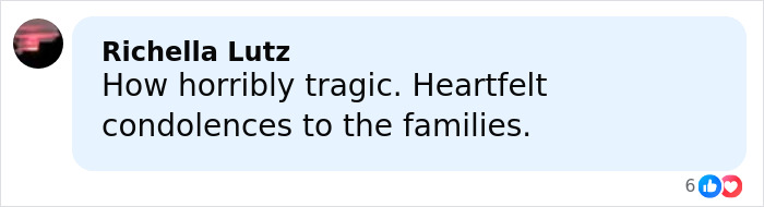 Comment expressing condolences by Richella Lutz on a tragic newlywed couple found lifeless in their car after haunting post