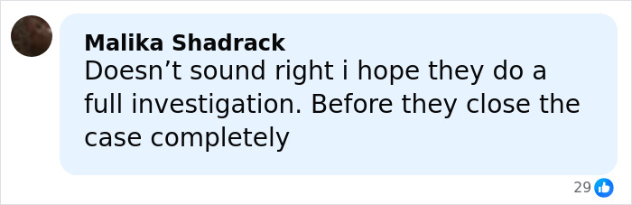 Comment expressing hope for a full investigation into newlywed couple found lifeless in their car case.