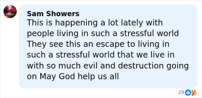 Comment by Sam Showers discussing stress and seeking help amid evil and destruction in the world, related to autopsy reveals chilling truth.