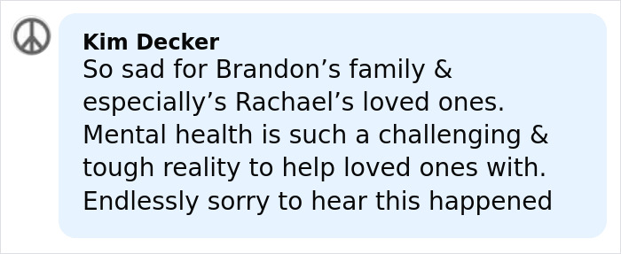 Screenshot of a social media comment expressing sorrow over the newlywed couple found lifeless in their car after haunting final post.