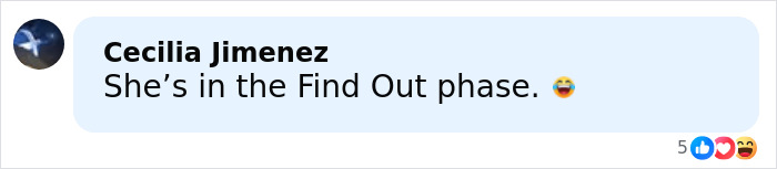 Screenshot of a social media comment by Cecilia Jimenez mentioning the Find Out phase with a laughing emoji.