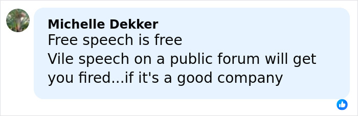 Screenshot of a social media comment discussing free speech consequences relating to a biologist&rsquo;s life controversy.