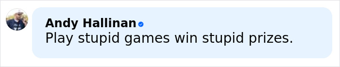 Comment by Andy Hallinan on social media, featuring a quote about consequences, related to biologist&rsquo;s life and lawsuit debate.