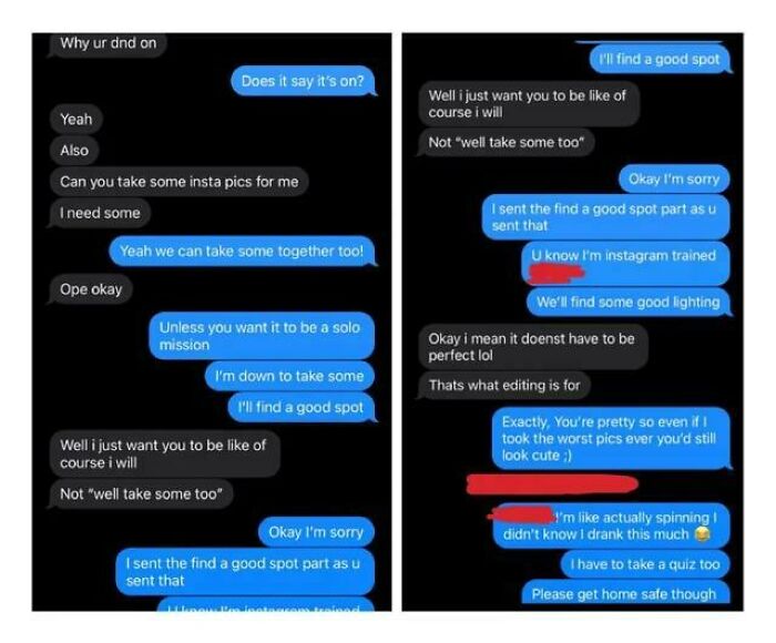Text conversation showing a messy social interaction where people turn to the internet instead of therapy for advice.