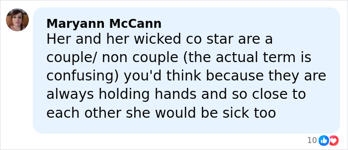 Comment about Ariana Grande revealing diagnosis during Wicked press tour, discussing close co-star relationship.