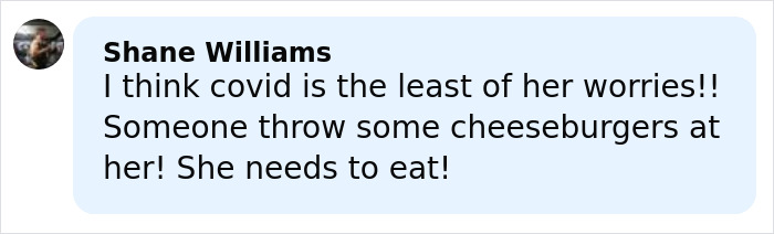 Comment by Shane Williams criticizing Ariana Grande&rsquo;s health and urging fans to support her with food.