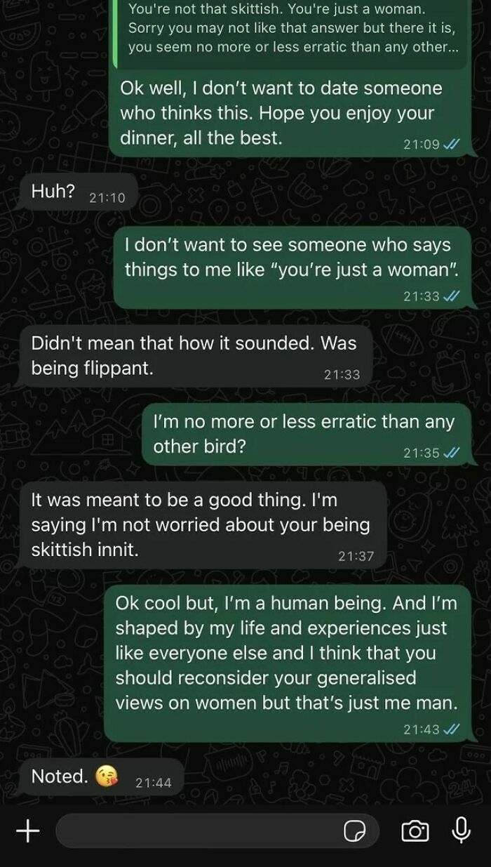 Chat conversation showing a tense exchange illustrating messy times people turn to the internet instead of therapy.