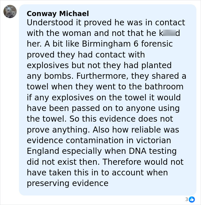 Comment discussing doubts about the DNA evidence related to Jack The Ripper's real identity breakthrough.